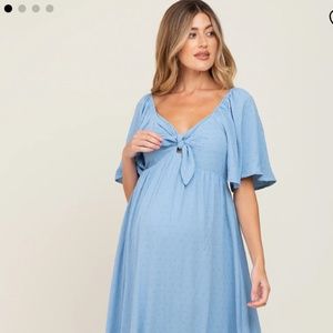 Pinkblush Light Blue Midi Tie-Front Maternity Dress